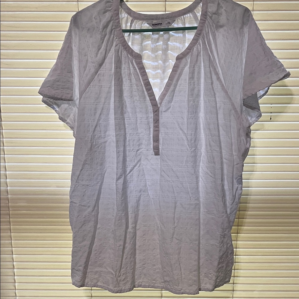 SONOMA White Cotton Tunic with Light Gray Trim xxl